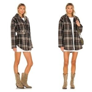 Divine Heritage XS NWT Wool Blend Plaid Check Belted Tie Waist Work Shirt Jacket